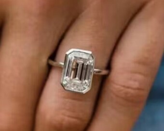 3 CT Emerald Cut Moissanite Engagement Ring 14K Solid Gold Ring Bezel Ring Solitaire Ring Wedding Ring Anniversary Ring Promise Ring For Her