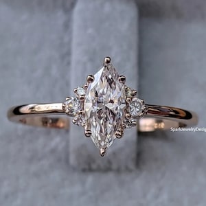 Marquise Cut Moissanite Engagement Ring 14K Solid Gold Ring Wedding Ring Unique Cluster Ring Anniversary Ring Propose Ring Promise Ring