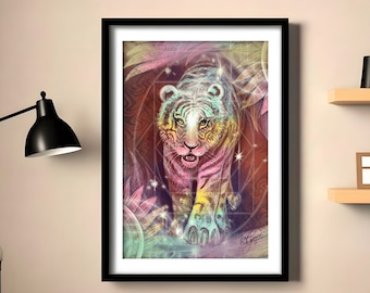 Psychedelic Tiger Art Print: Colorful Big Cat, Spiritual Wall Decor