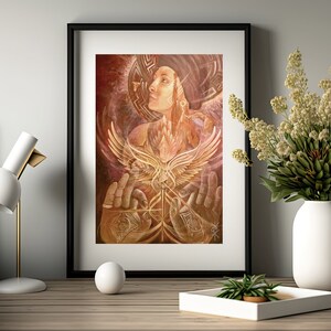 Póster de arte espiritual psicodélico para pared, obra visionaria abstracta de chakras, arte y decoración de la Divina Madre Femenina, impresión de regalo de mudra - The Journey