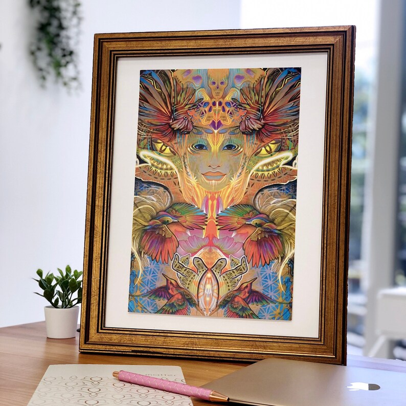 Abundance is a stunning depiction of the divine feminine, perfect for those who admire witchy aesthetics. This dreamy artwork encapsulates the essence of the island, the power of women, and the harmonious flow of life.
