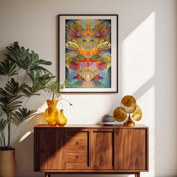 Psychedelic Goddess Art Print: Trippy Spiritual Decor, Divine Feminine Painting