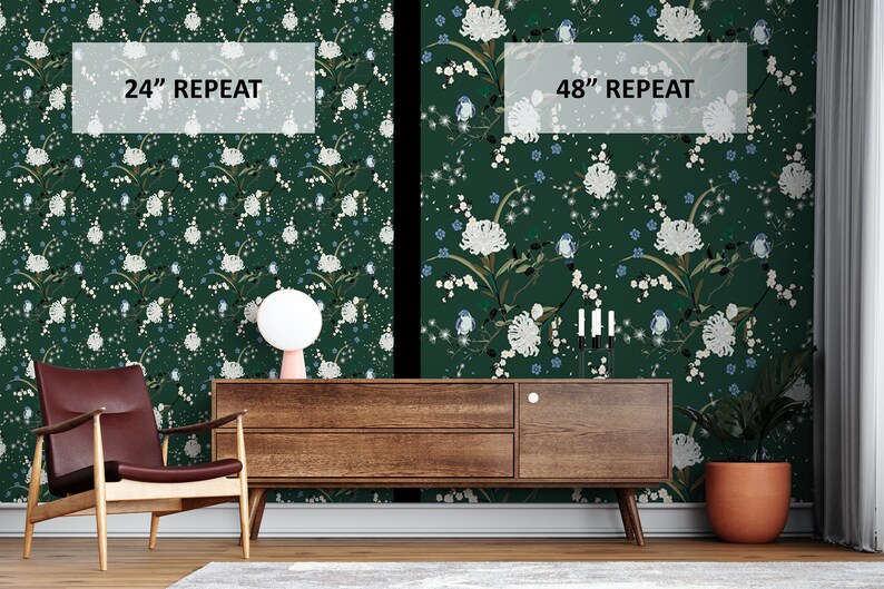 Green and Gold Floral Wallpaper Watercolor Larger Leaves Etsy