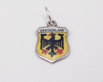 Vintage 800 argent Deutschland aigle armoiries Allemagne émail jaune voyage bouclier pendentif à breloques bracelet collier allemand cadeau bijoux
