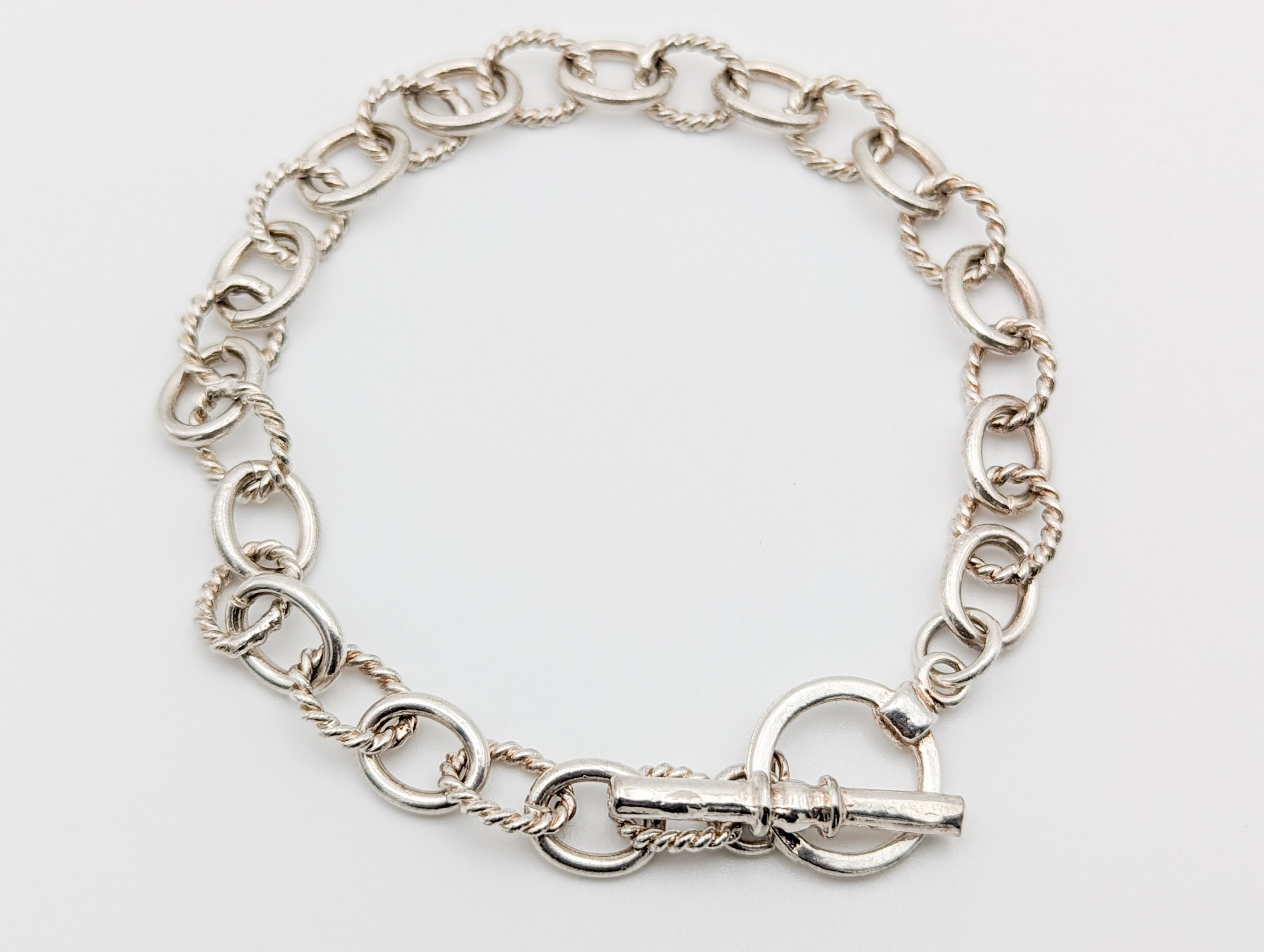 Vintage Sterling Silver 925 Fancy Link T-bar Bracelet Chain Vintage Sterling Silver 925 Fancy Link T-bar Bracelet Chain