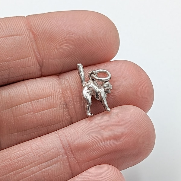 Vintage 925 Sterling Silver 3D Scaredy Cat Charm for Bracelet - Silver Animal Spooky Jewellery for Collectors / Gift Jewelry