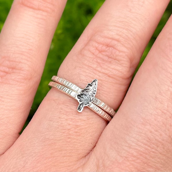 Dainty Hammered Silver Stacking Tree Ring