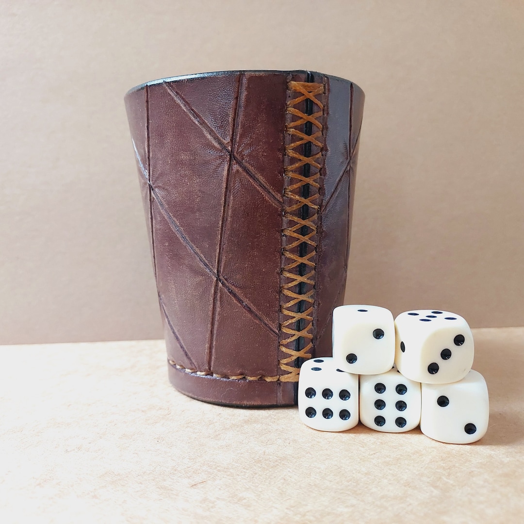 Dice Cup Genuine Leather 5 Dice, Retro, Tabletop, Roleplaying Game