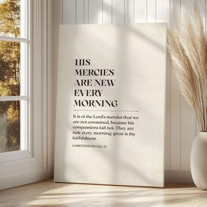 Christian Wall Art Canvas | Lamentations 3:22-23 Scripture Print | Minimalist Bible Verse Decor | Morning Mercies Sign