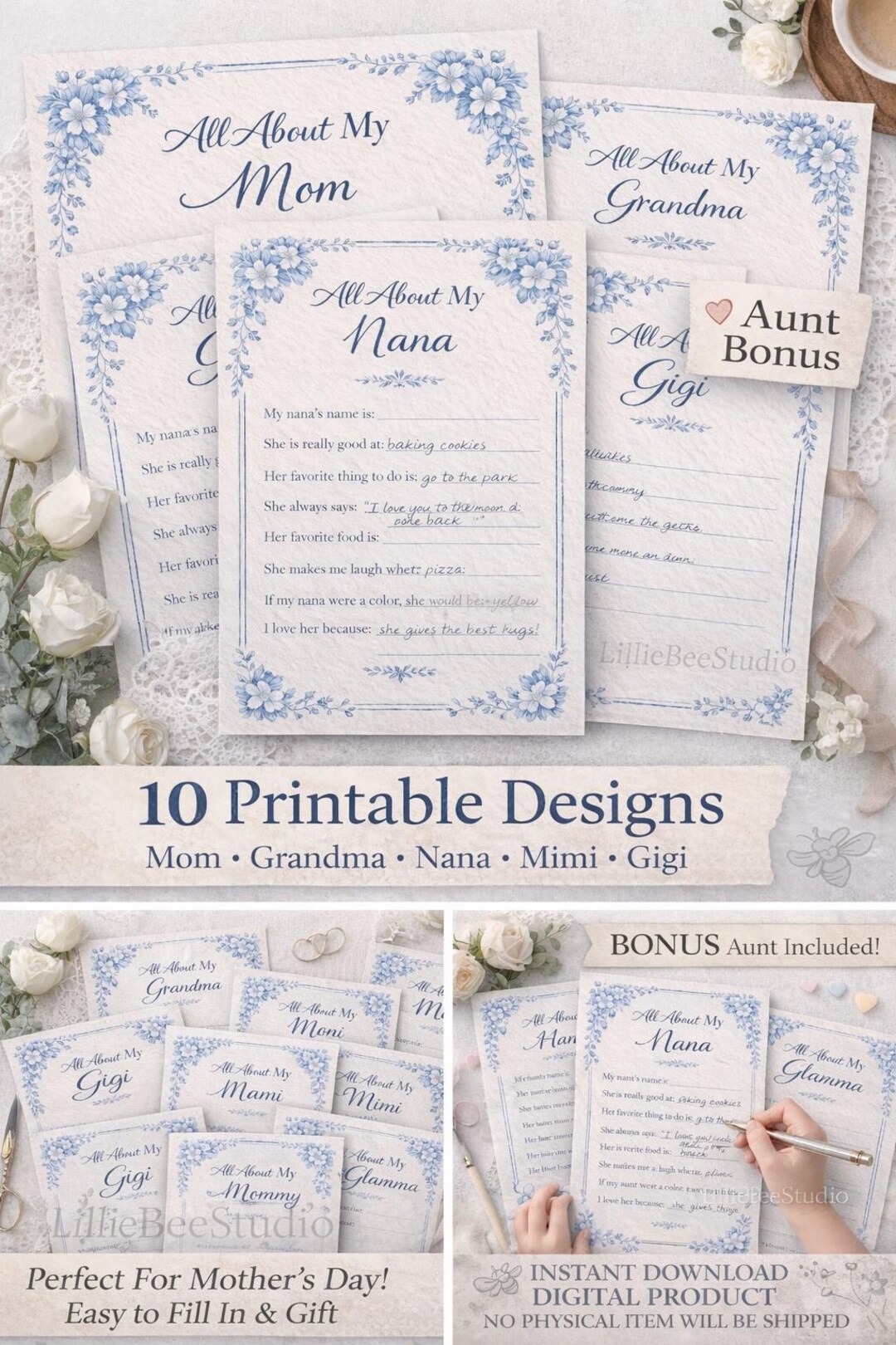 Mami Printable Mother’s Day Printable Bundle | All About My Mom Grandma Nana Mimi Gigi ...