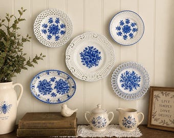 Set di 5 piatti base in porcellana blu e bianca