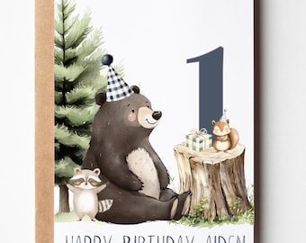 Woodland Animal Birthday Card, personalized