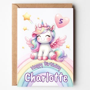 Unicorn birthday card, 4th birthday, 5th birthday, 6th birthday, rainbow, sparkles, pink, for daughter, for granddaughter, for niece, girl