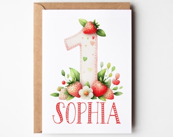 Berry First Birthday Card, 1st Birthday card personalized