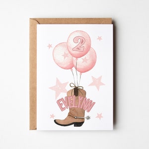 Cowgirl Boot personalize ANY Age 1st 2nd 3rd 4th birthday card stickers, Gift for Granddaughter, Gift for Niece, Rodeo Cowgirl birthday card