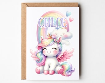 Unicorn Rainbow Birthday Card, personalized
