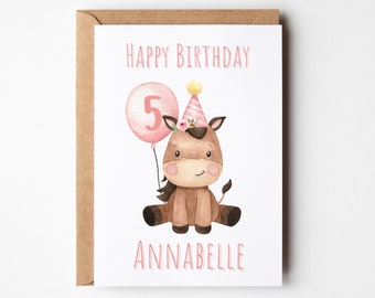 Horse personalized birthday card, ANY Age, 1st Birthday, 2nd Birthday, for Granddaughter Birthday, for Niece Birthday, for daughter birthday