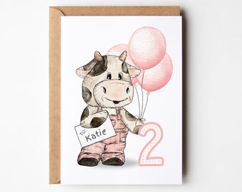 Cow birthday card, ANY Age, 1st birthday card, 2nd birthday card, Granddaughter birthday, Niece birthday, Cowgirl birthday, Daughter card