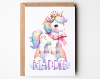 Unicorn Rainbow Birthday Card, personalized