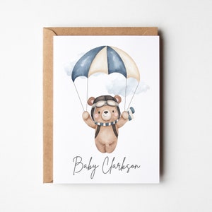 New Baby personalized Bear card, Baby boy Shower Card, Welcome Baby card, Watercolor bear, New Baby Card, personalized baby shower card image 1