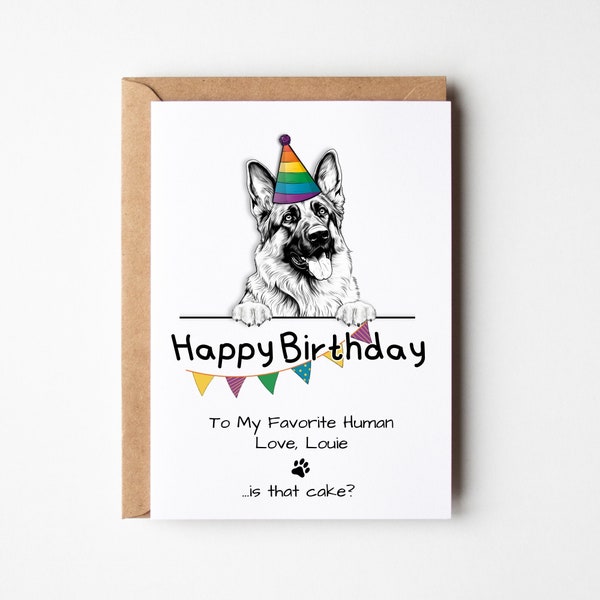 German Shepherd birthday card, for dog lover, personalized card, from the dog, for husband, for wife, dog with glasses, for favorite human