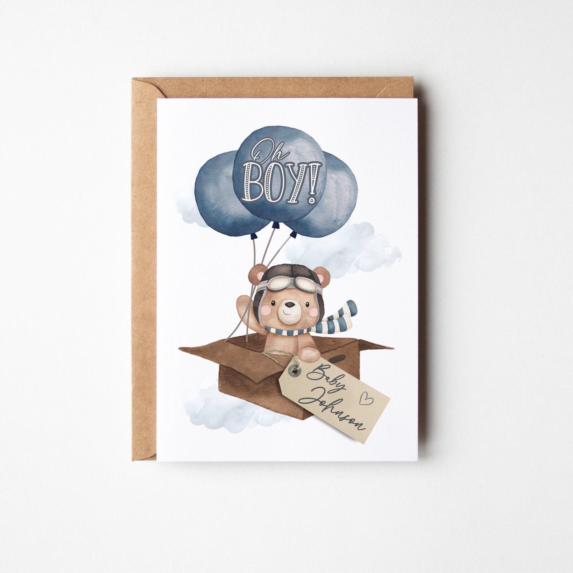 Neues Baby personalisierte Karte, Baby Boy Karte, Oh Boy, Baby-Dusche-Karte, Neue Baby-Karte, personalisierte Baby-Dusche-Karte, Baby Bär Karte, Oh Baby