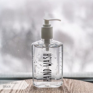 Hand Wash & Hand Lotion Bathroom Bottle Labels. Waterproof reusable pump bottle labels. (Font style 5).