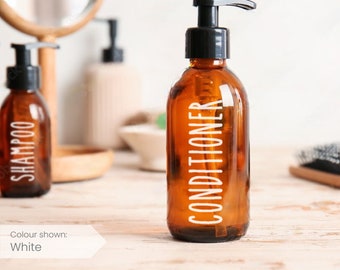 Waterproof Bathroom Bottle Labels, Reusable, Custom Font (Set of 3)
