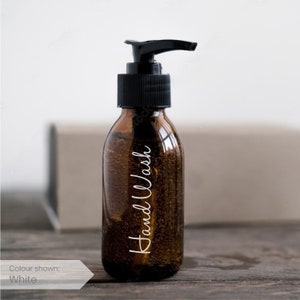 Handwäsche & Handlotion Badezimmer Flaschenetiketten. Wasserdichte wiederverwendbare Pumpflaschenetiketten. (Schriftart 1).