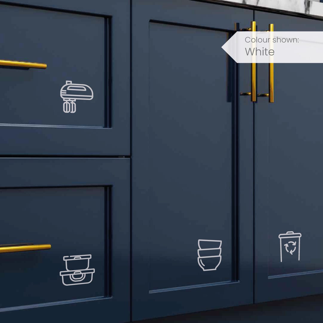 Minimalist Kitchen Cupboard Icon Labels, Pantry Drawer Vinyl Stickers ...