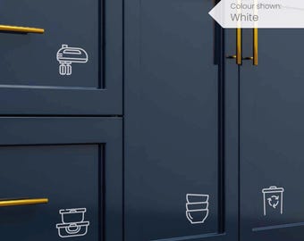 Minimalist Kitchen Cupboard Icon Labels, Pantry Drawer Vinyl Stickers, Organisation Symbols