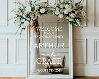 Personalised Engagement Party Mirror Decal, Custom Welcome Sign, Elegant Vinyl Décor