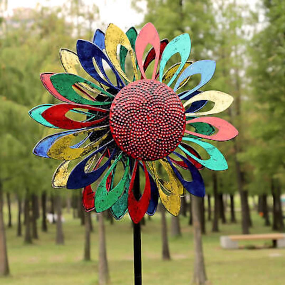 Rotating Rustic Colorful Metal Yard Ornament Etsy