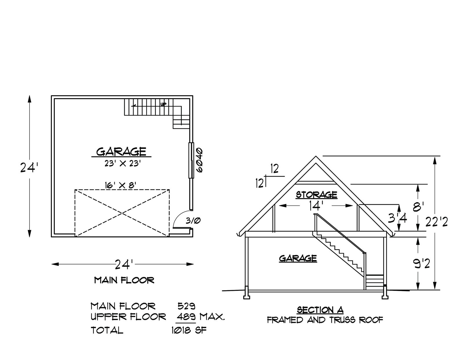 24 X 24 Detached Two Car Garage With Loft Etsy