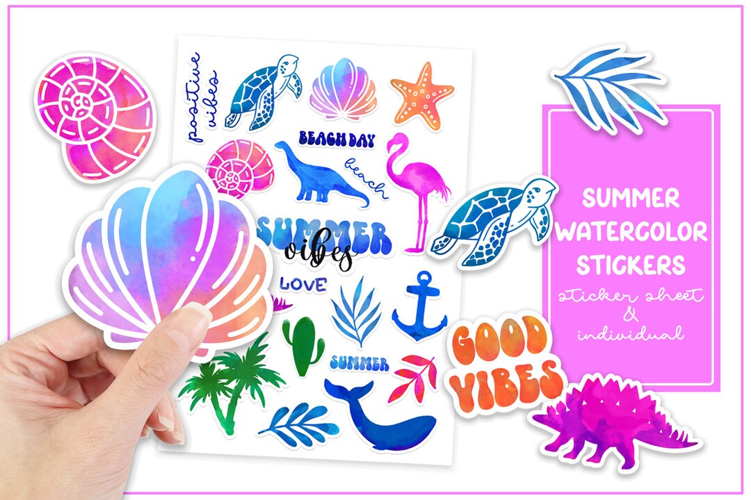 Summer Watercolor Stickers. PNG Sticker Bundle - Etsy