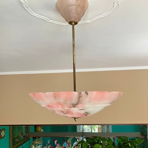 Vintage 1930&#39;s Pink Italian Alabaster Chandelier