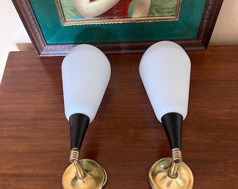 Vintage opalineglazen wandlamp Stilnovo uit de jaren 50, set van 2