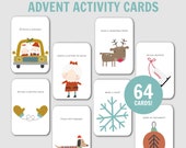 Christmas Advent Activity Cards, 64 Printable Holiday Bucket List (Digital Download)