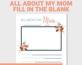 All About My Mom Printable Worksheet, Mother's Day Activity (Digital Download)