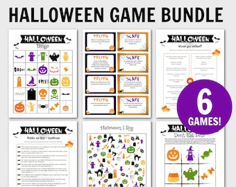 Kids Halloween Party Game Bundle, Halloween Bingo, I Spy, Truth or Scare, Riddle Me This, Would you Rather, Don&#39;t Eat Pete,  Party Games