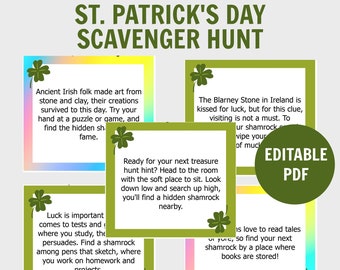 Leprechaun Treasure Hunt, St. Patrick's Day Indoor Scavenger Game (Editable PDF)