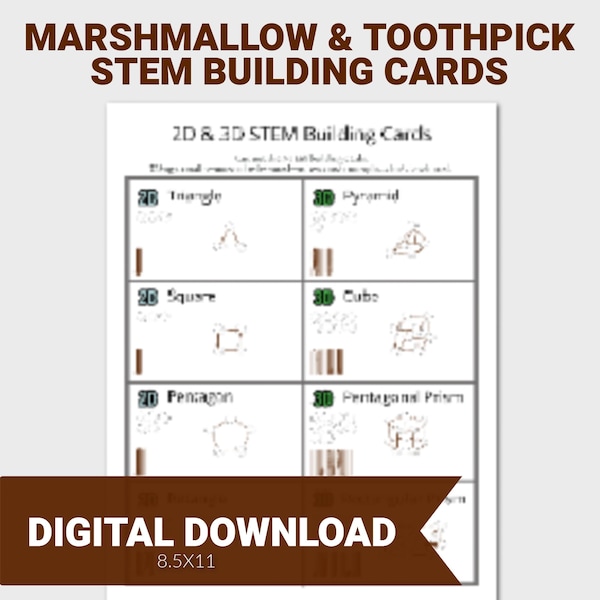 Marshmallow and Tooth Pick Stem Building Cards, STEM Activity, Printable STEM Activities, Engineering Building