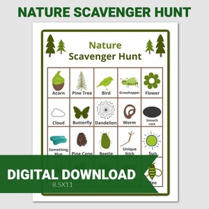 Nature Scavenger Hunt Printable, Printable Scavenger Hunt, Outdoor Scavenger Hunt, Hiking Kids Activity, Nature Treasure Hunt