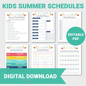 Kinder-Sommerplan, Kinderplan, Sommerkalender, bearbeitbares PDF, Bildschirmzeit-Checkliste, Sommer-Aktivitätsplan, Planer zum Ausdrucken