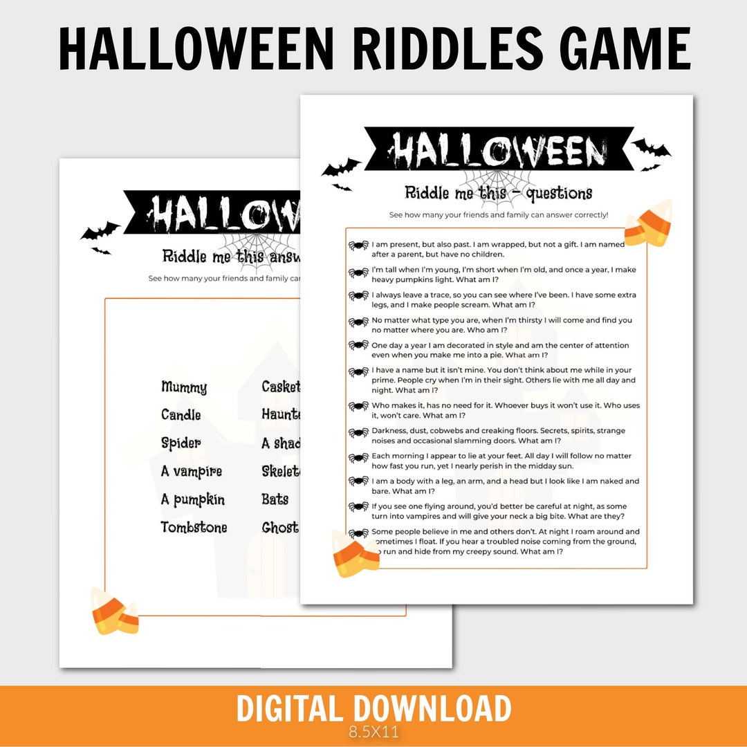 Halloween Riddle Game for Kids, Halloween Party Game, Halloween Riddle ...