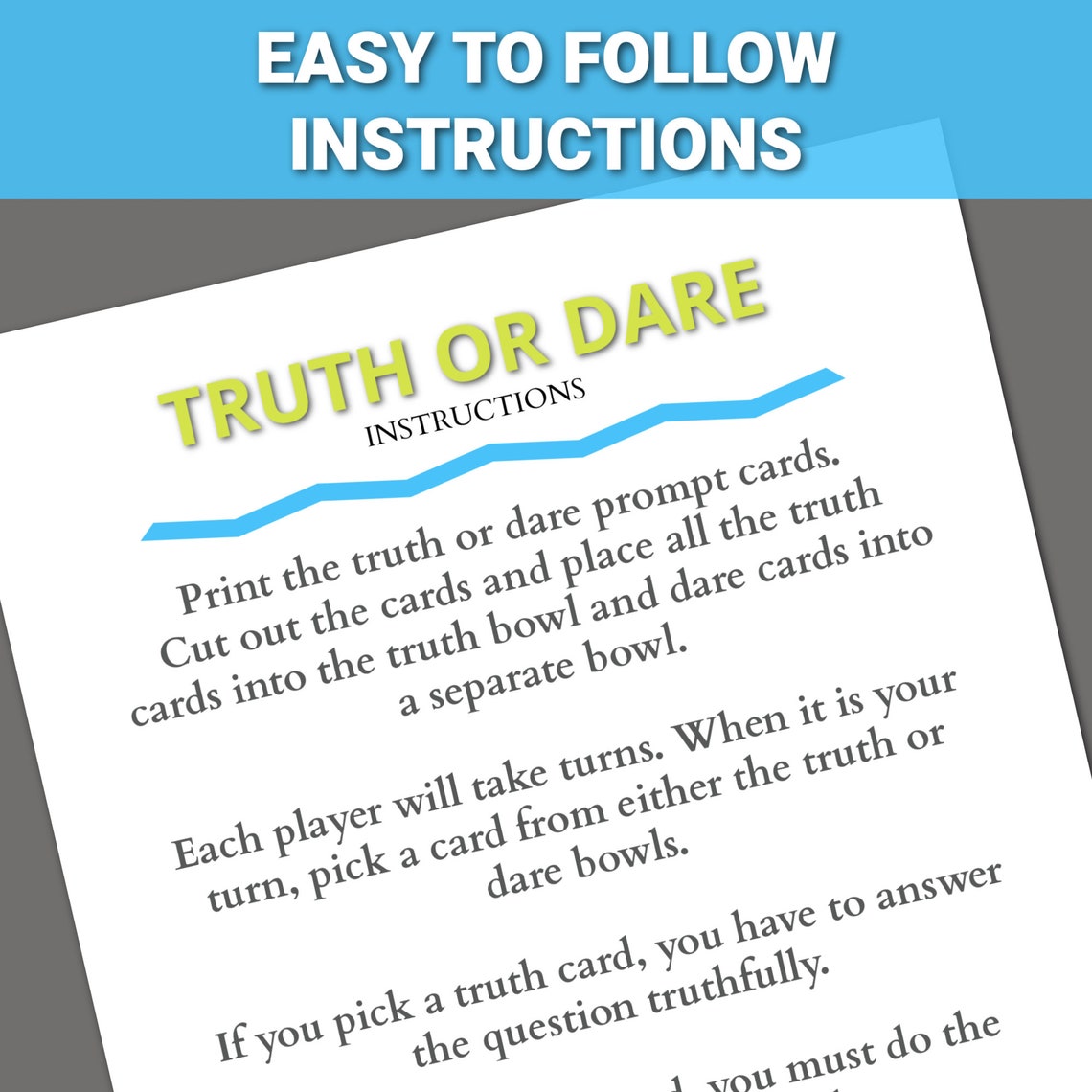 Truth or Dare for Kids, Printable Truth or Dare Game, Family Games ...