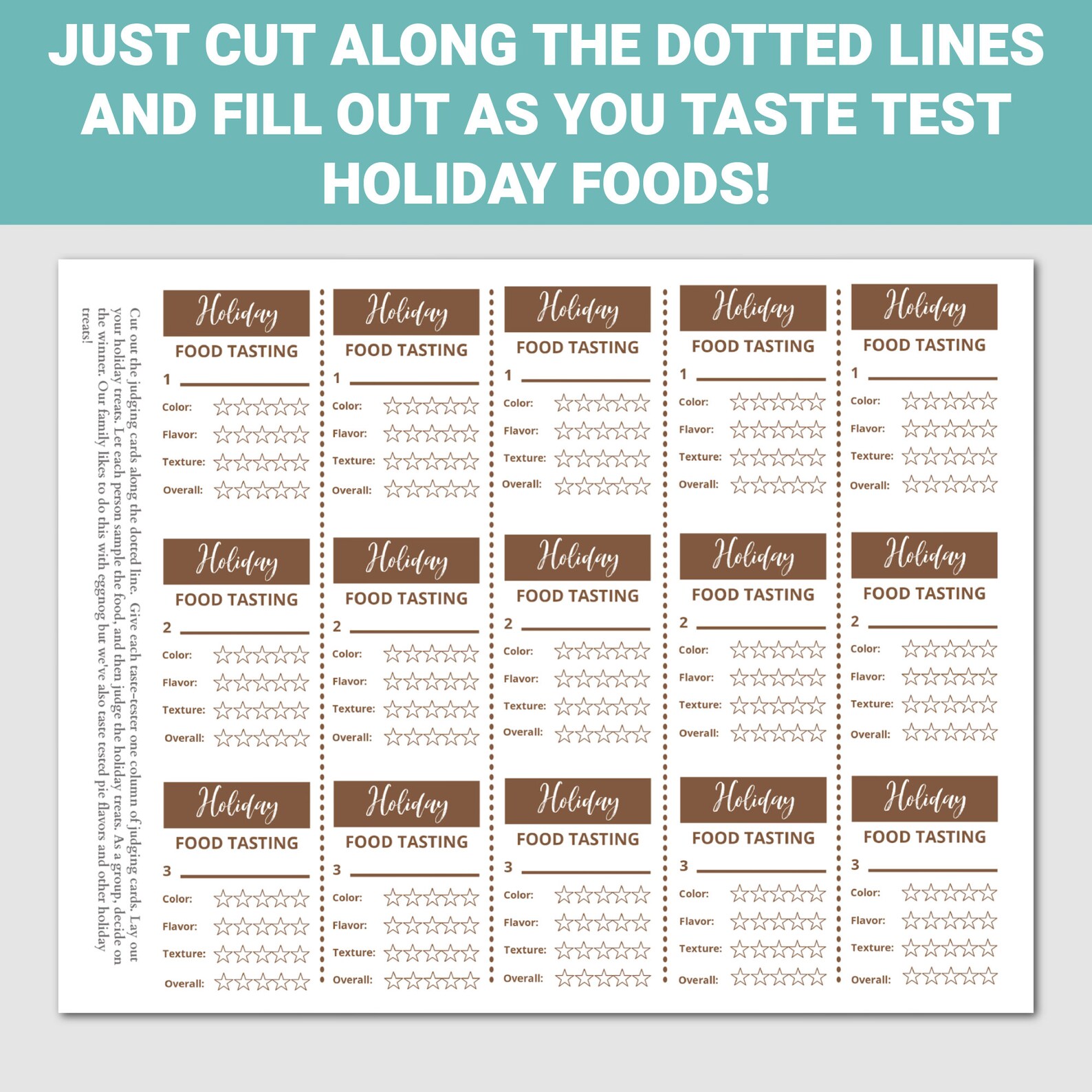 Holiday Foods Tasting Score Sheet, Printable Tasting Notes, Food Log