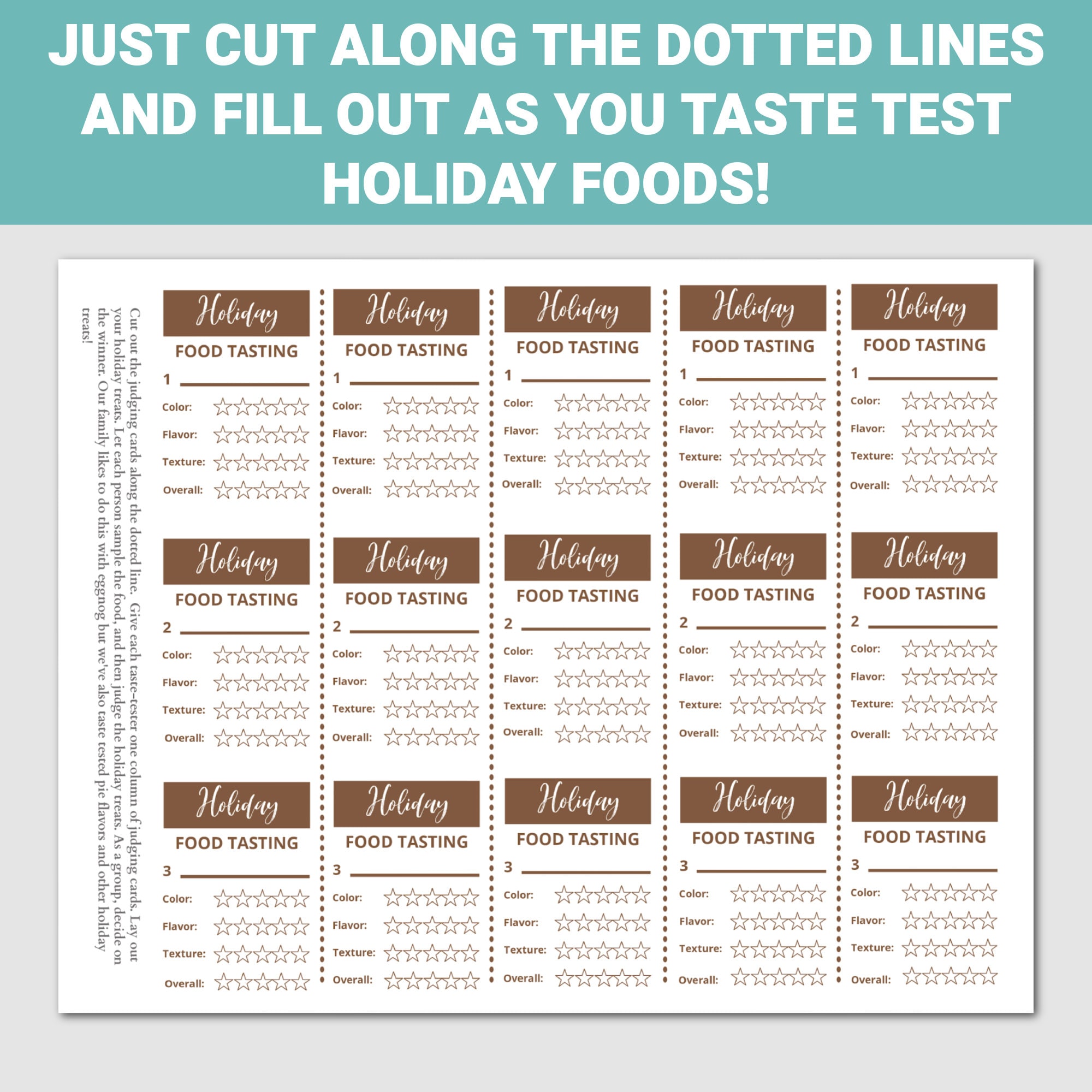 Holiday Foods Tasting Score Sheet Printable Tasting Notes Food Log