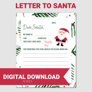 Kinder Brief an Santa Claus, Lieber Santa Brief, druckbare Brief an Santa, Weihnachtswunschliste, Santa Wunschliste, druckbare Weihnachtsliste