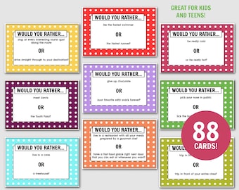 Would You Rather Game Cards for Kids, Teens (Editable PDF)